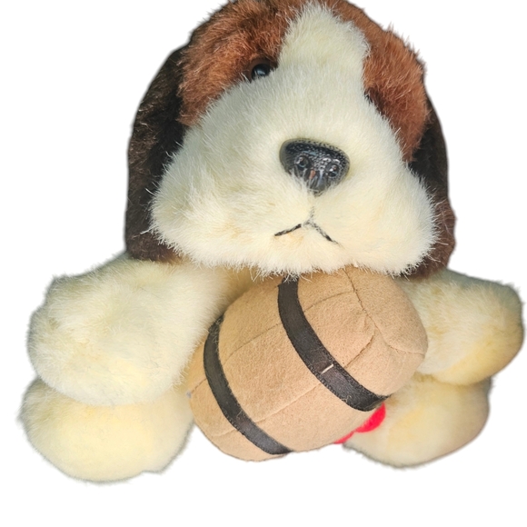 Vintage Duke Plush Dog Toy with Barrel - Cream and Brown - Picture 2 of 4